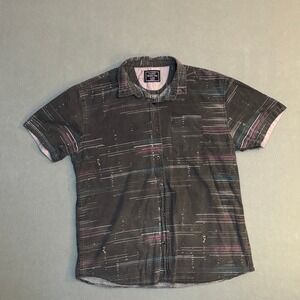 90s Creative Destruction Mens Short Sleeve Button Down Shirt Black Abstract XL